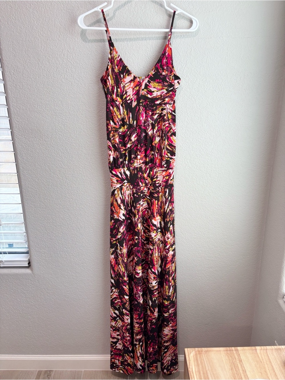 Allison Joy Floral Maxi Spaghetti Strap Dress Black Pink Purple Women’s Size XS